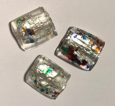 Schmuckstein aus Glas, silber-bunt